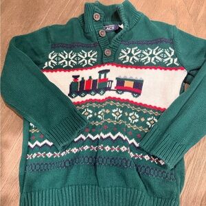 The Children's Place Green Crewneck Sweater with Train Pattern